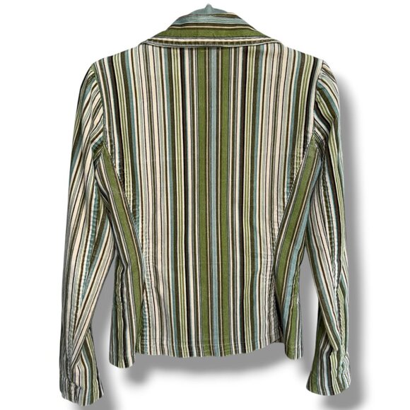 JOHNNY WAS Vintage Women’s Velvet Striped Green Blazer Jacket Velour | Sz S - Picture 4 of 16